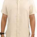 Mens Linen Blend Short Sleeve Casual Shirt for Vacation, Holiday, Casual Party, Lightweight Button Down Shirt (Large, Oatmeal)