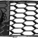 ApplianPar Left and Right Side Front Fog Light Lamp Grill Grille Cover RS4 Style Honeycomb Mesh Glossy for A4 B8 2008-2012 Black