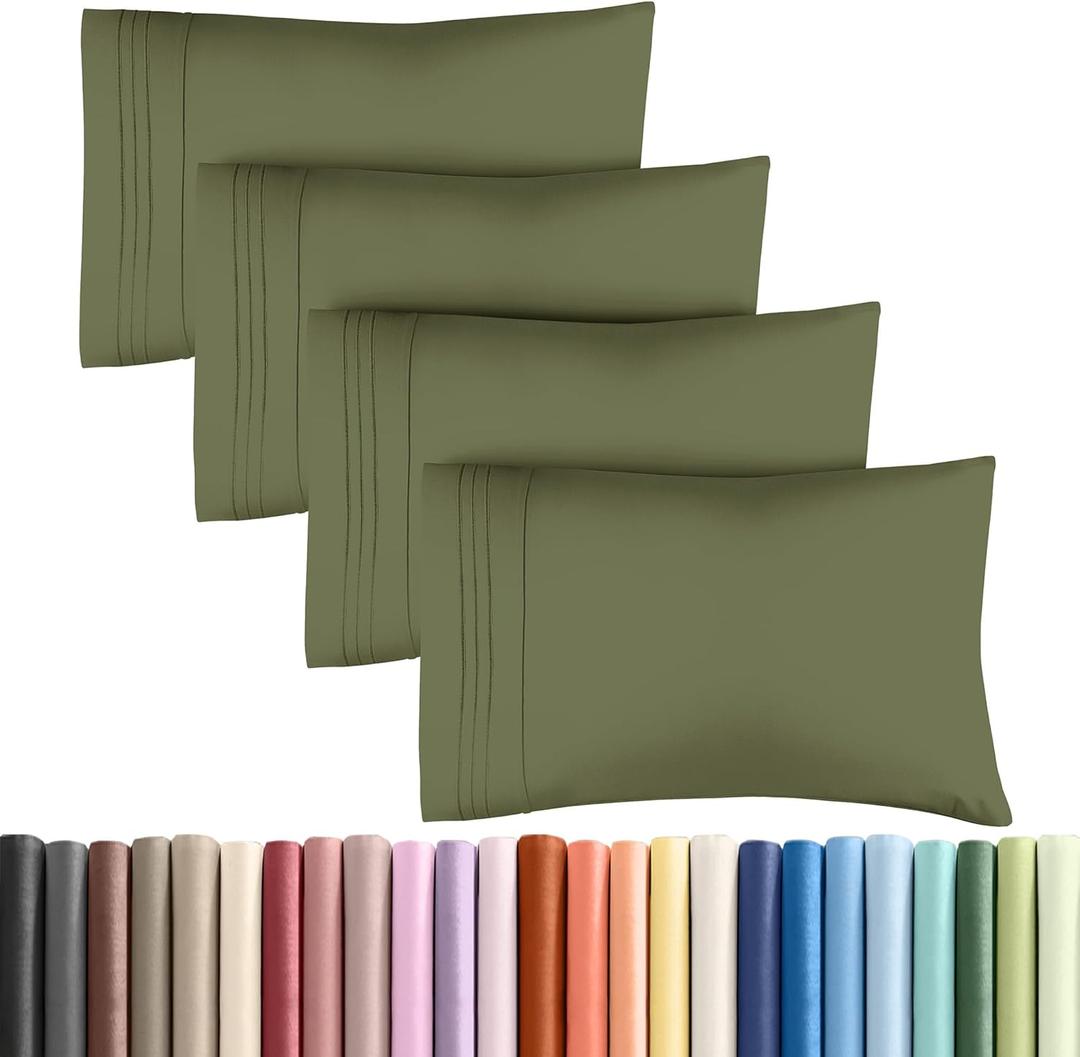 CGK Unlimited Queen Pillow Cases Set of 4 - Ultra Soft Hotel Quality Pillowcase Covers - Comfy, Cozy & Wrinkle Free - Shrink, Stain & Fade Resistant - Machine Washable Pillow Protectors - 4 Piece Set - Sage Green