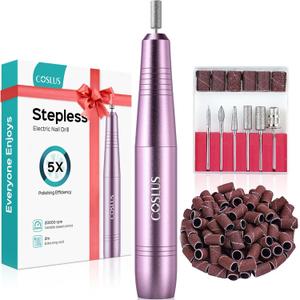 COSLUS Electric Nail Drill File Professional: for Acrylic Gel Dip Powder Nails Portable Nail Machine Kit Manicure Pedicure Tools Polishing Set with Nail Drill Bits Sanding Bands (Dark Purple)