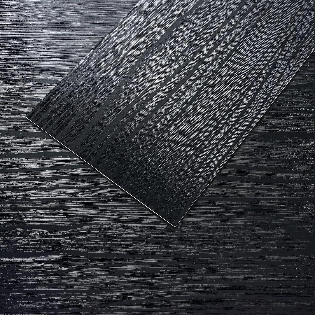 VEELIKE Black Vinyl Plank Flooring Peel and Stick Floor Tile Waterproof Wood Vinyl Floor Tiles with Low Gloss Finish 16-Pack 24 Sq. Ft. Adhesive Laminate Flooring For Bedroom Bathroom Kitchen 6''x36'', Box of 16 Planks
