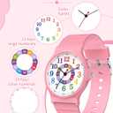 Kids Analog Watch Boys Girls, 30M Waterproof, Sports Watch for Boys, Easy to Read Children's Thin Dial Wrist Watches with Soft Band, for Ages 5-15 Kids Great Birthday Gifts Christmas Day Pink Colorful Dial
