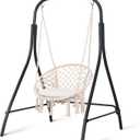 SUNCREAT Indoor Hammock Swing Chair with Stand, Hanging Chair Outdoor with Stand, 400 lbs Capacity, Beige