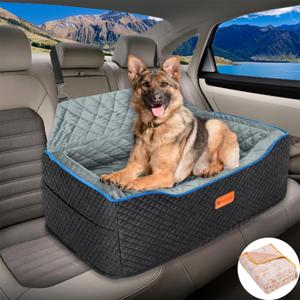 Dog Car Seat Large Size Dog, Washable Large Dog Car Seat, Detachable Memory Foam Pet Car Seat, Dog Booster Car Seat for Large Dogs 60 lbs, with 2 Dog Seat Belt and Dog Blankets (Black)