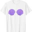 Mermaid Purple Seashell Bra Cartoon Graphic T-Shirt, L, White