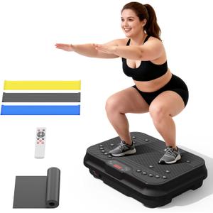 Vibration Plate Exercise Machine for Lymphatic Drainage, Power Vibrate Stand Shake Board 400 Lbs Capacity Fitness Platform with Fitness Resistance Bands Weight Loss Gifts for Women Men
