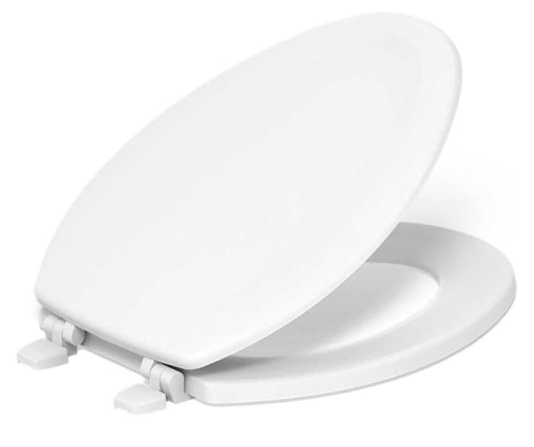 KOHLER 4647-0 Stonewood Elongated Toilet Seat, Elongated Wood Seat for Standard Toilets, Comes with Color-Matched Plastic Hinges, Home Essentials, White