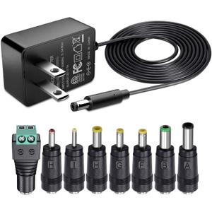 SoulBay 12V 1A AC Adapter Charger Replacement w/8 Tips, Regulated Power Supply Cord for LED Strip Light, CCTV Camera, BT Speaker, GPS, Webcam, Router, DC12V Transformer with ETL Certificate