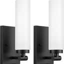 Emak Black Sconces Set of 2, Modern Wall Lights with Milk Glass Shade, Farmhouse Vanity Lights for Bathroom, Living Room, Bedroom, Gallery, WS086-BK-ML-2PK, 12 inch