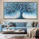 Navy Blue Canvas Wall Art - Blue and Gold Nature Wall Decor, Tree of Life for Bedroom Wall Art, Large Pictures for Living Room, Office, or Bedroom, Framed Landscape Artwork 2040IN