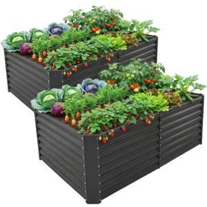 Land Guard 2 Pack 632 ft Galvanized Metal Raised Garden Bed, 2FT Deep Root Elevated Planter Box Steel Large Vegetable Flower Bed Kit, Gray