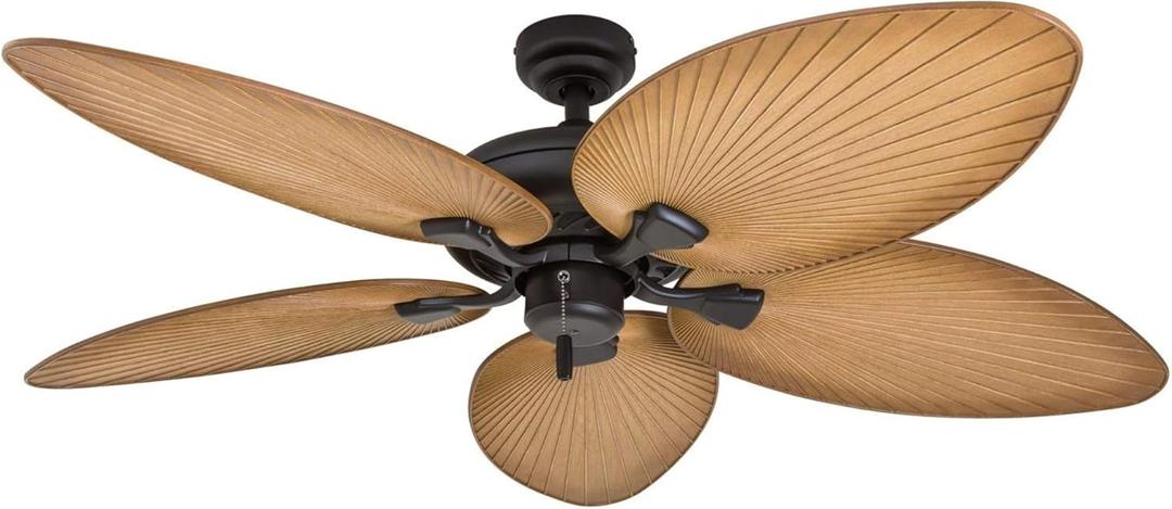 Honeywell Ceiling Fans Palm Island, 52 Inch Tropical Indoor Outdoor Ceiling Fan with No Light, Pull Chain, Three Mounting Options, 5 Palm Leaf Blades, Damp-Rated - 50505-01 (Bronze)