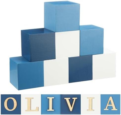 Kigley 8 Pcs Custom Wooden Name Sign 8 Letter Blocks and 78 Wooden Letter Name Wooden Cubes Wooden Blocks for Montessori Shower Name Alphabet Wood Signs
