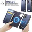 Wallet Case for iPhone 17 Compatible with Magsafe, 2-in-1 PU Leather Flip RFID Blocking Card Holder Stand Shockproof Magnetic Detachable Cover for iPhone 17 Case 6.3", Deep Blue