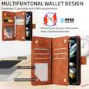 ZZXX for Galaxy Z Fold 4 Wallet Case Zipper Pocket 7.6 inch,Brown