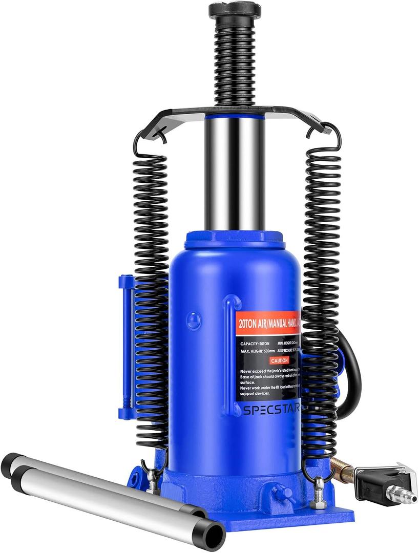 SPECSTAR Pneumatic Air Hydraulic Bottle Jack with Manual Hand Pump 20 Ton Heavy Duty Auto Truck Travel Trailer Repair Lift Blue