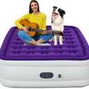 Queen Air Mattress with Built in Pump, Inflatable Mattress for Home, Blow up Air Bed 3 Min Quick Inflation and Deflation, Thin Velvet Top, 18'' Queen Size Purple