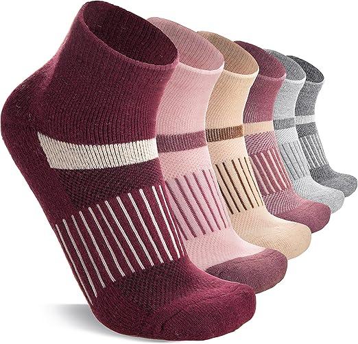 6 Pairs Merino Wool Ankle Running Hiking Socks Compression Support Breathable Thick Cushion No Show Socks for Women Men Medium