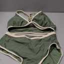 Women's High Waisted Bikini Sets Two Piece Color Block Triangle Swimsuits Sexy V Neck Bathing Suits (Army Green, White, Small)