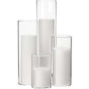 Shihanee Set of 4 White Pillar Candles and Glass Cylinder Vases 4 Sizes Clear Cylinder Candle Holders for Pillar Candles Home Table Centerpieces Decoration (2.6'' X 3.9'',5.9'',7.9'',9.8'')
