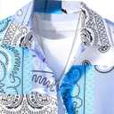 SOLY HUX Boy's Summer 2 Piece Outfits Boho Paisley Print Short Sleeve Button Down Shirt and Shorts Set (Blue)