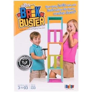 Strictly Briks Brik Buster, Construction Bricks and Toppling Tower Game, 133 Pieces, 100% Compatible with All Major Brick Brands, Fun for All Ages 3+, Award Winning Game Created by Kids for Kids