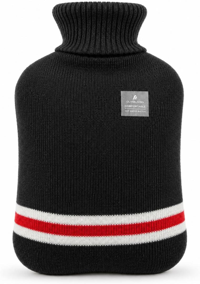 Hot Water Bottle with Classic Striped Cover, 2L Hot Water Bag for Menstrual Cramps, Neck and Shoulder Pain Relief, Hot and Cold Therapies, Hand Feet Warmer (Deep Grey)