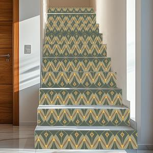 PLIGREAT 15 Strips Totem Pattern Stair Decals Peel and Stick Stair Riser Stickers Retro Style Murals Decor for Steps 7.1"x39" Self-Adhesive Stair Riser Decals for Home Hotel Decor