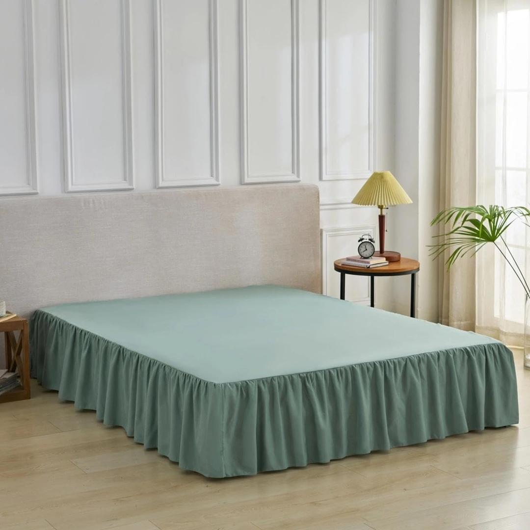 Bed Skirt Queen Size Ruffled Bed Skirt with Split Corners, Queen Bed Skirts 14 Inch Drop with Platform, 14'' Queen, Sage Green