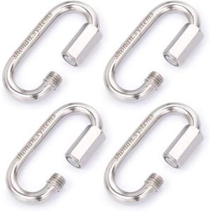 SHONAN 3 Inch Stainless Steel Chain Quick Links- 4 Pack 5/ 16” Large Locking Carabiners Heavy Duty Chain Connector, 1250 Lbs Capacity