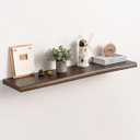 Realgulf Live Edge Floating Shelf, 40 Inch Rustic Solid Elm Wood - Walnut Brown Finish with Invisible Brackets, Wall Mounted for Living Room, Kitchen, Bathroom