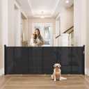 Upgrade Retractable Baby Gates Extra Wide (150" W x 42" H), 150 inch Reinforced Retractable Dog Gate to Prevent Crawling Through, Retractable Gate Outdoor/Indoor, Real One-Handed Operation, Black