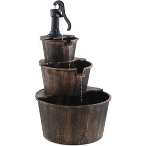 3-Tier Freestanding Rustic Barrel Waterfall Fountain,40-Inch Wood Outdoor Water Fountain with Pump for Garden,Patio, Backyard and Porch