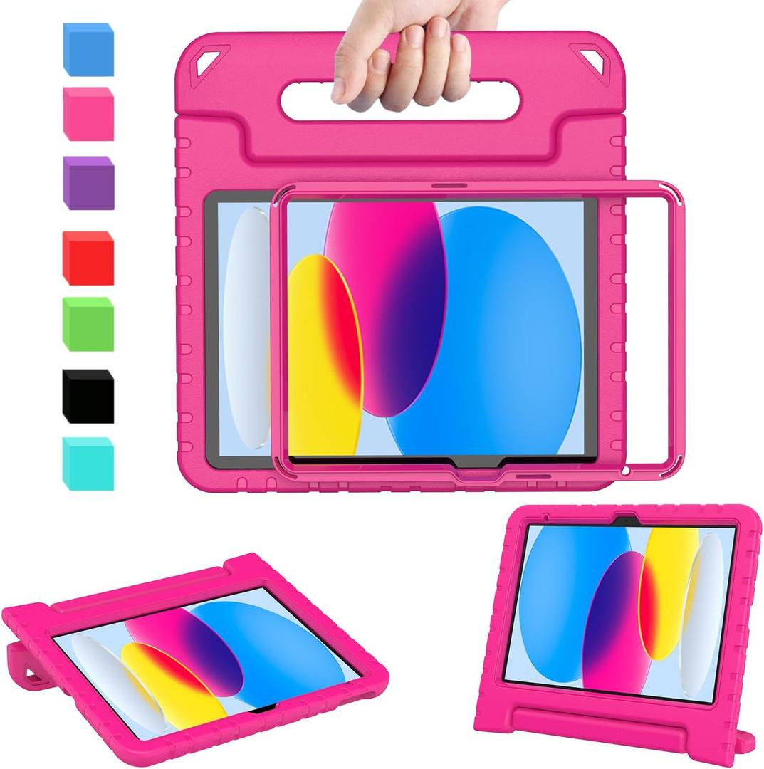 AVAWO Kids Case for New iPad (A16) 11th Generation 11 Inch 2025, iPad 10th Generation 10.9" 2022 with Built-in Screen Protector Durable Shockproof Lightweight Handle Cover for i Pad 10/11 Gen, Rose