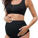 Zando High Waist Maternity Swimsuit Two Piece Pregnancy Swimwear Bikini Bathing Suits for Women Maternity Swimsuits (Black, L)