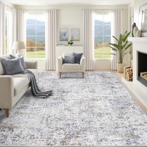 8x10 Area Rugs for Living Room, Washable Modern Abstract Large Area Rug Neutral Soft Non Slip Kids Rug Stain Resistant Indoor Carpet for Bedroom Dining Room Playroom Home Office(Blue Grey, 8'x10')