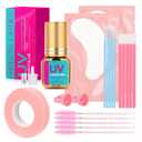 UV Lash Glue Kit 0.5-1Sec Dry Waterproof Strong Bond for Eyelash Extensions -Ultra Violet Lash Gel Glue for Professional Use Only(3Ml) (3Clear)