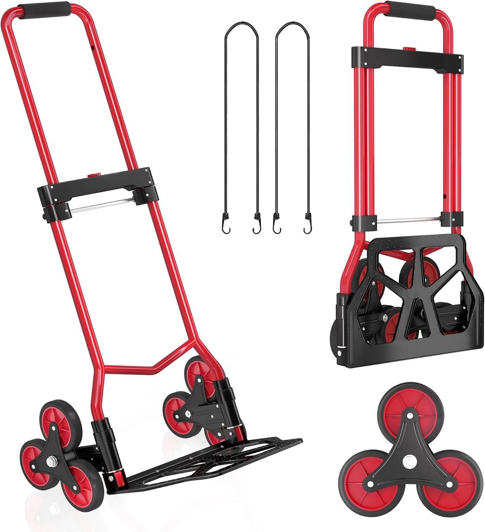 Stair Climbing Cart, 280 lbs Capacity Stair Climbing Truck and Dolly, Heavy-Duty Folding Stair Dolly with Stretchable Handle, 2 Elastic Ropes for Home Shopping Moving Warehouse