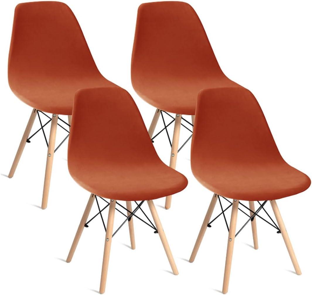 Shell Chair Covers Velvet Mid Century Modern Dining Chair Covers Stertch Dining Room Shell Side Chair Slipcovers Lounge Armless Chairs Covers for Kitchen Dining Room Set of 4 Dark Orange