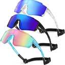 3 Pack Kids Polarized Sunglasses - Youth Baseball Sunglasses for Boys Girls Age 3-12 Sports UV Protection Goggles (A03-black+dark Blue / White+blue / Blue+pink)