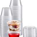 Portion Cups with Lids (4 Ounces, 100 Pack) | Disposable Plastic Cups for Meal Prep, Portion Control, Salad Dressing, & Medicine | Small Plastic Condiment Container