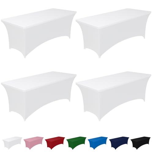 Pureegg Spandex Tablecloth 6ft - 4 Pack, Fitted and Tight Cloth for Rectangle Table, Wrinkle-Free and Stretch Table Cover for Party, Wedding, Banquet and Birthday, White