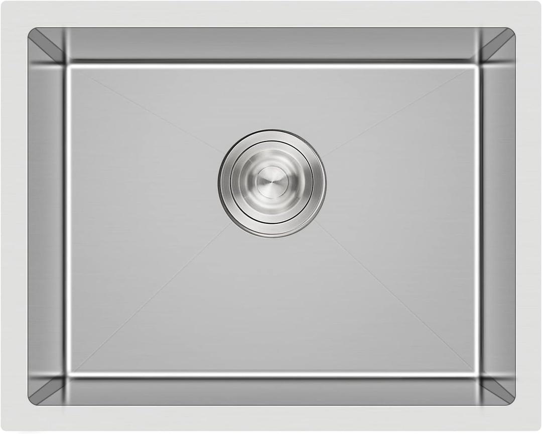 24 inch Undermount Kitchen Sink, 24 x 18 inch Single Bowl Stainless Steel Handmade Undermount Kitchen Sink with Sink Strainer, Brushed