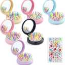6 Colors Folding Mirror Hairbrush, 2 in 1 Compact Pocket Mirror Comb with DIY Stickers, Round Mini Pocket Makeup Mirror for Travel Women Girls (6 Pcs)