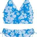 Floerns Women's Tankinis 2 Piece Floral Print Halter Tie Back Crop Top and Bottoms Bikini Set (Medium, Blue)