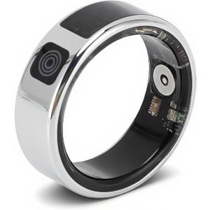Smart Ring with LED Display, Smart Ring Fitness Tracker, IP68 Waterproof Fitness & Sleep Tracker for Women & Men with Charging Case, APP for iOS for Android, Silver (#9)
