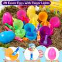 28 Pack Easter Eggs with Finger Lights, Finger Light Toys with 28 Fillable Plastic Eggs, Easter Egg Fillers, Easter Basket Stuffers for Kids, Egg Hunt Prizes, Party Favors, Classroom Rewards (White)