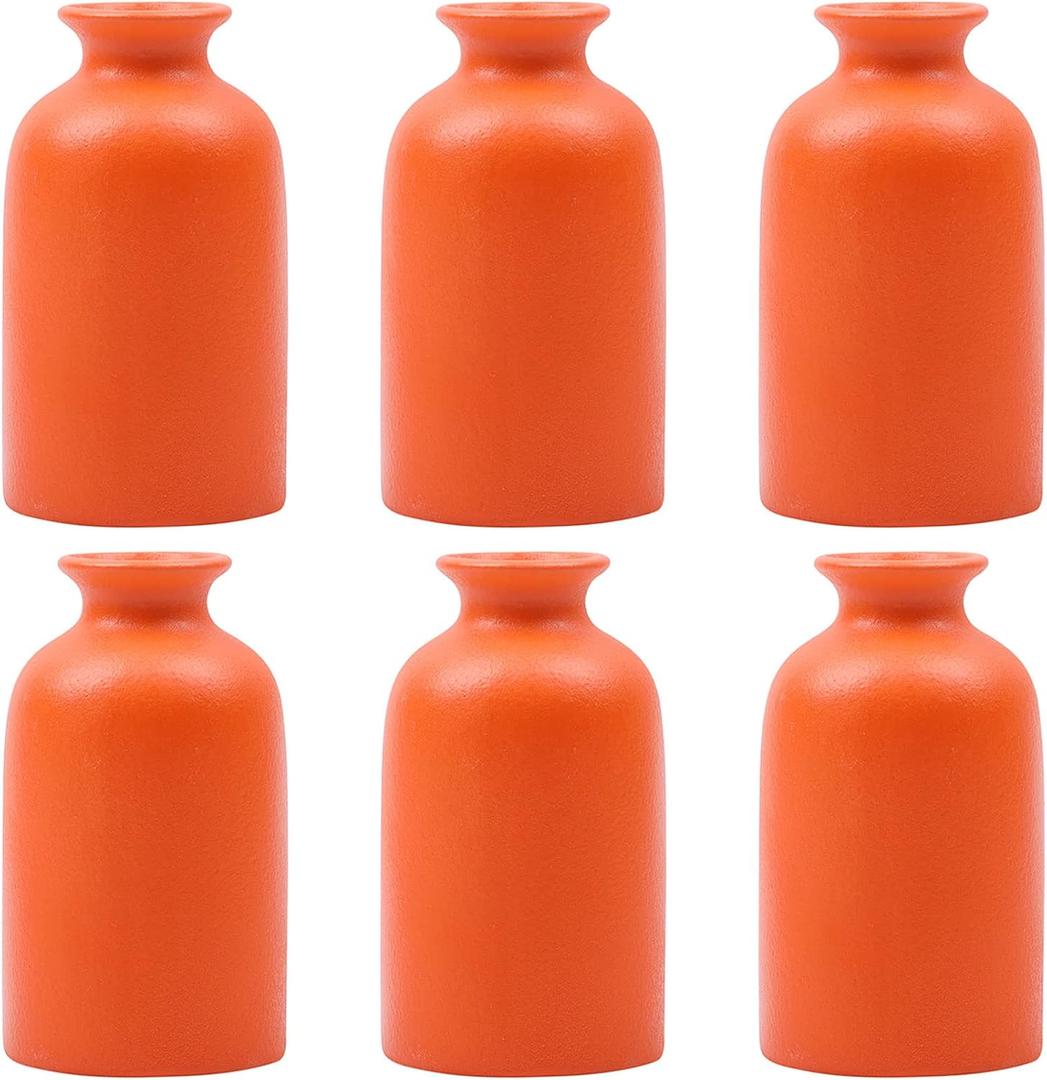 Orange Bud Vases Set of 6 - Mini Orange Ceramic Vases for Flowers, Modern Bud Vase for Table Decor, Boho Small Vase for Home Decor, Centerpieces in Bulk for Wedding, Home, Table, Party Decor