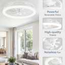 LEDIARY 20 Inch Low Profile Ceiling Fans with Lights and Remote, Dimmable Modern Fan Light(3000K-6000K), 6 Speed, Reversible, APP & Remote Control, Flush Mount Ceiling Fan for Bedroom, White