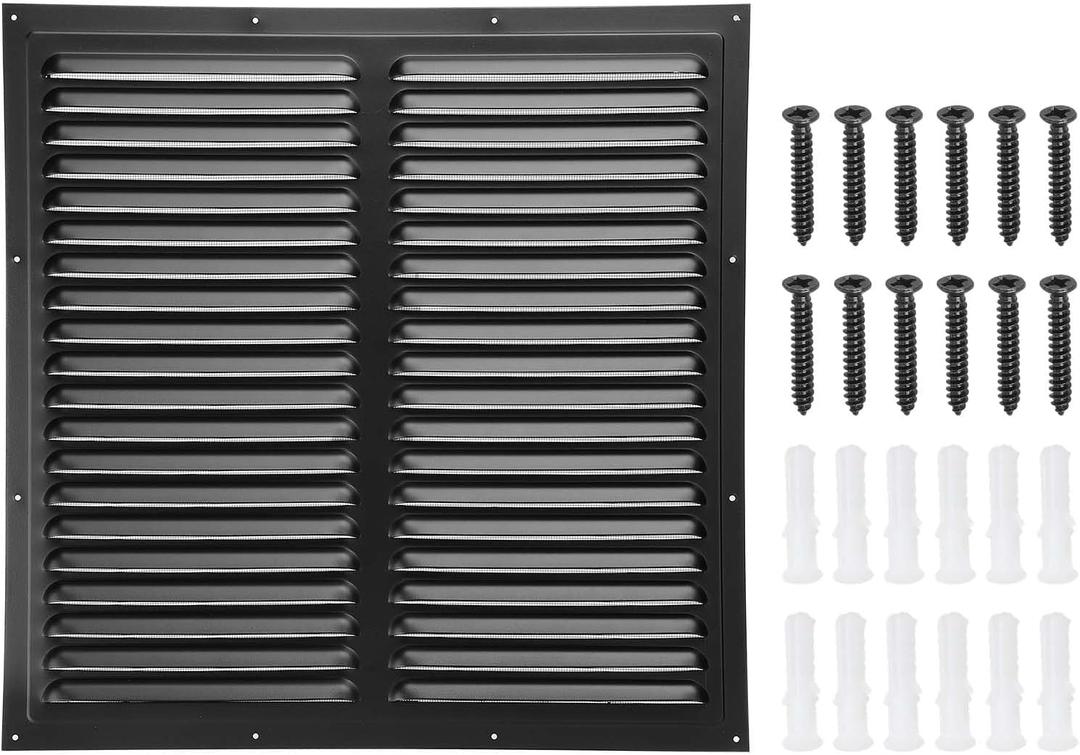 PATIKIL 16"x16" Aluminum Gable Vent, Exterior Wall Outlet Vent Square Soffit Vent HVAC Louver Air Grille with Built-in Screen for House Attic Garage Ceiling, Black